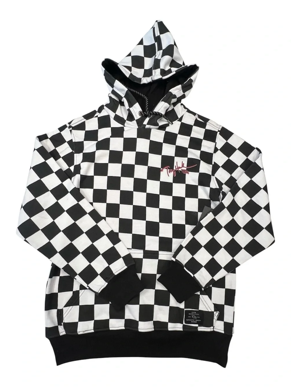 Tony Hawk Men's Pullover Hoodie S Black/White Check Fleece Logo Pockets - Picture 4 of 8